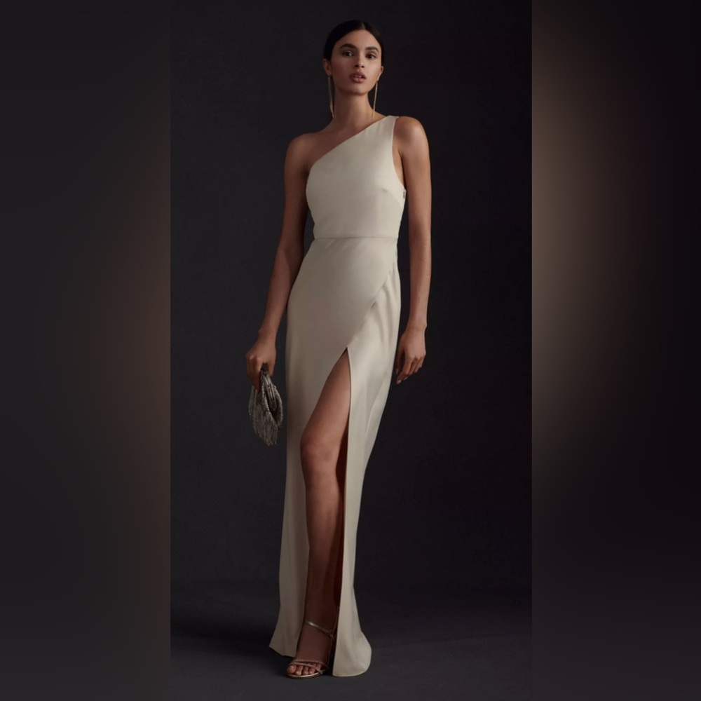 Anthropologie Dylan one shoulder satin gown